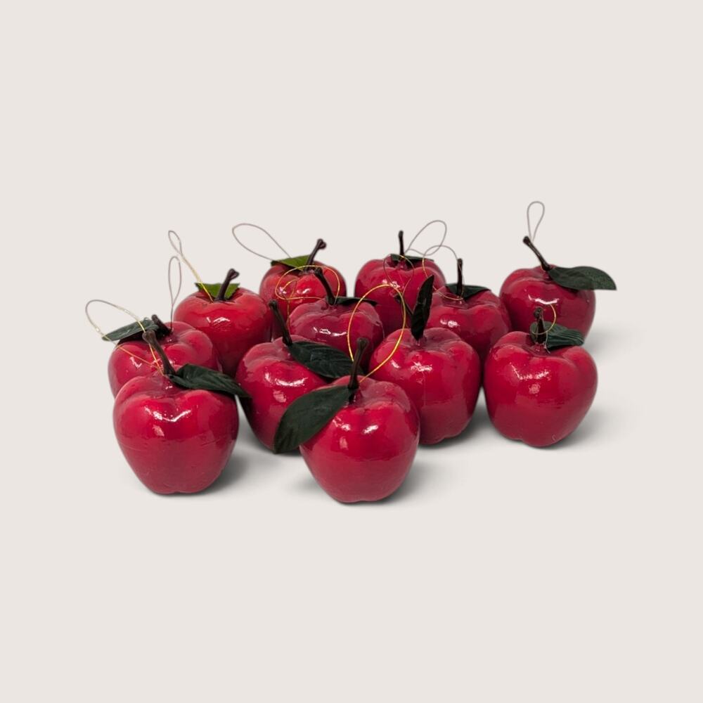 Vintage Red Apple Christmas Tree Ornaments Set | Retro Fruit Holiday Decor